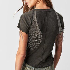 Free People Bang Bang Beaded Fringe Baby Tee Top S NWT XS Fit Trendy